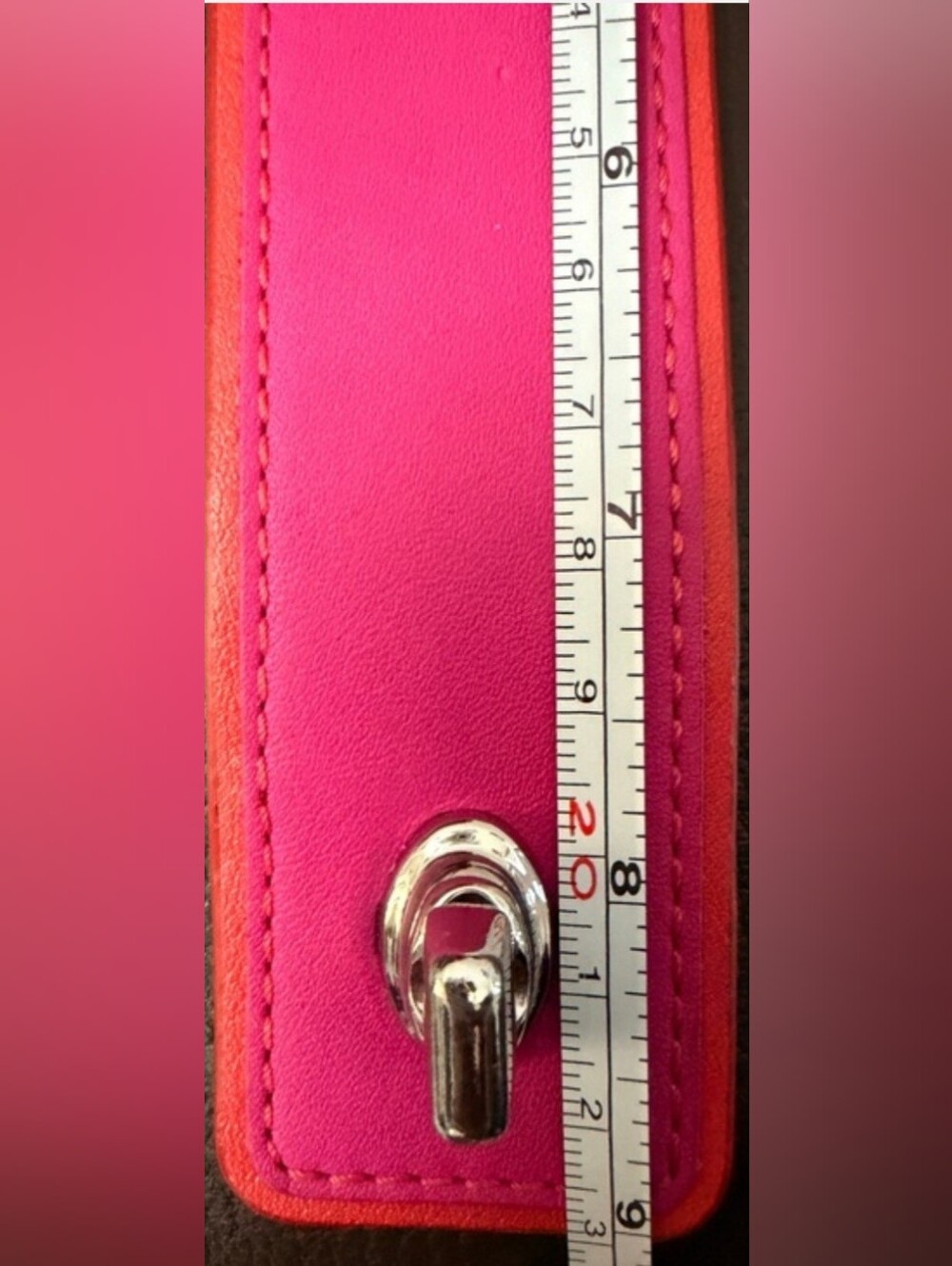 Rare NWT Coach Pink Orange Red Genuine Leather Turnlock Wide Cuff Bracelet - Picture 5 of 9
